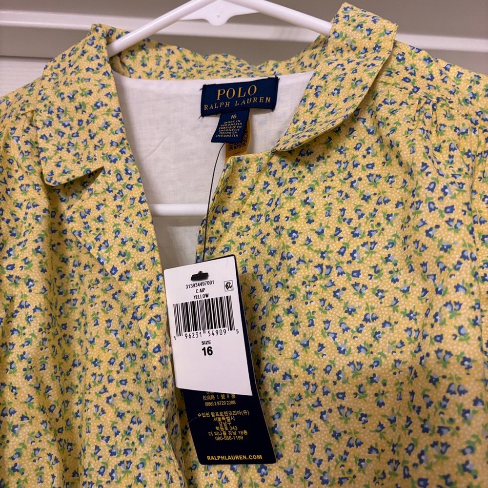 Polo Ralph Lauren Girls Yellow White Floral Dress  Belted cotton Batiste NWT 16 - Picture 3 of 3